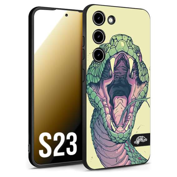 CUSTOMIZZA - Custodia cover nera morbida in tpu compatibile per Samsung S23 snake yellow green serpente tatuaggio tattoo disegnato a mano
