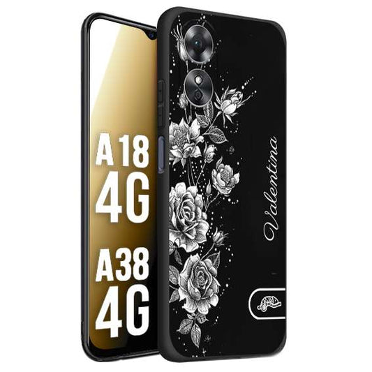 CUSTOMIZZA - Custodia cover nera morbida in tpu compatibile per Oppo A18 4G - A38 4G a rilievo soft touch personalizzata nome rose fiori donna