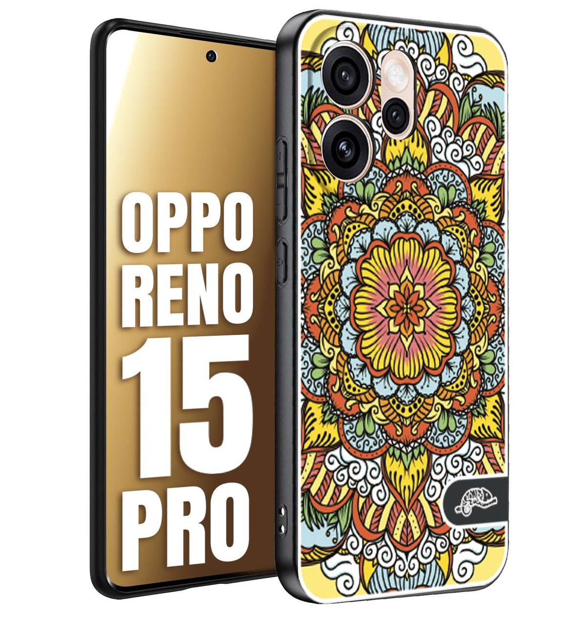CUSTOMIZZA - Custodia cover nera morbida in tpu compatibile per Oppo Reno 15 PRO mandala colorato fiore nuvole arancione
