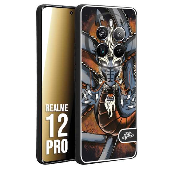 CUSTOMIZZA - Custodia cover nera morbida in tpu compatibile per Realme 12 PRO drago giapponese tattoo japan dragon