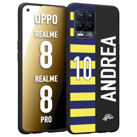 CUSTOMIZZA - Custodia cover nera morbida in tpu compatibile per Realme 8 - 8 PRO personalizzata calcio football nome e numero calciatori giallo blu