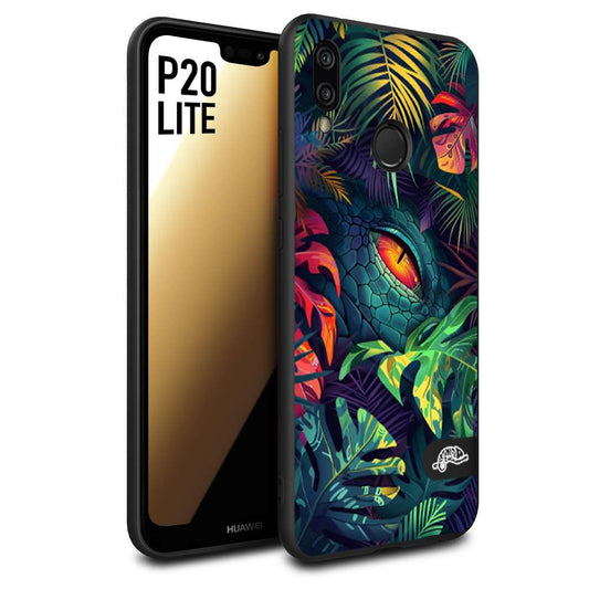 CUSTOMIZZA - Custodia cover nera morbida in tpu compatibile per Huawei P20 LITE animali color giungla tropicale occhio di coccodrillo alligatore disegnato