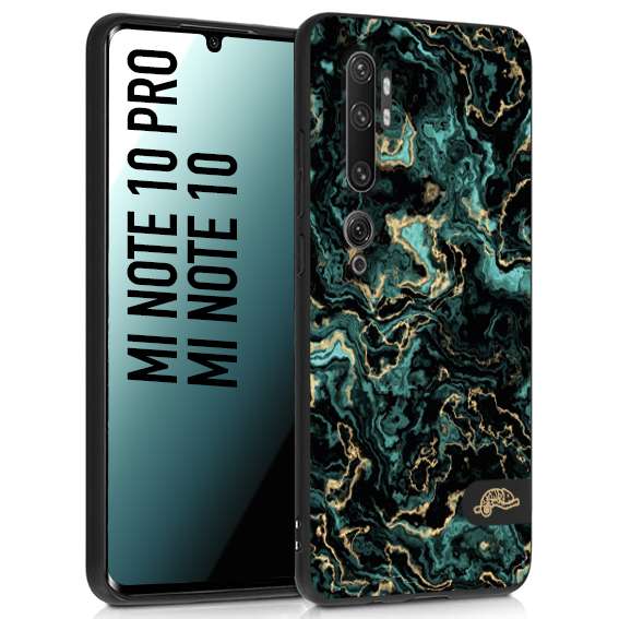 CUSTOMIZZA - Custodia cover nera morbida in tpu compatibile per Xiaomi Mi Note 10 - Mi Note 10 Pro effetto marmo marble verde green venature dorato pietra