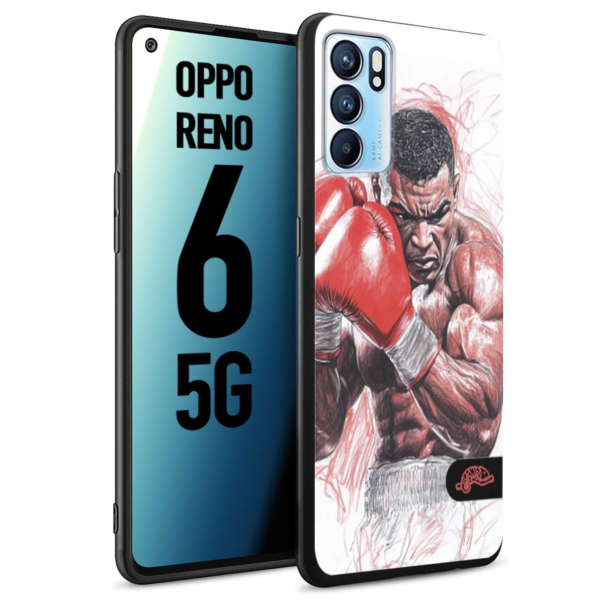 CUSTOMIZZA - Custodia cover nera morbida in tpu compatibile per Oppo Reno 6 5G pugilato pugili disegno tattoo guantoni boxer pesi massimi iron mike