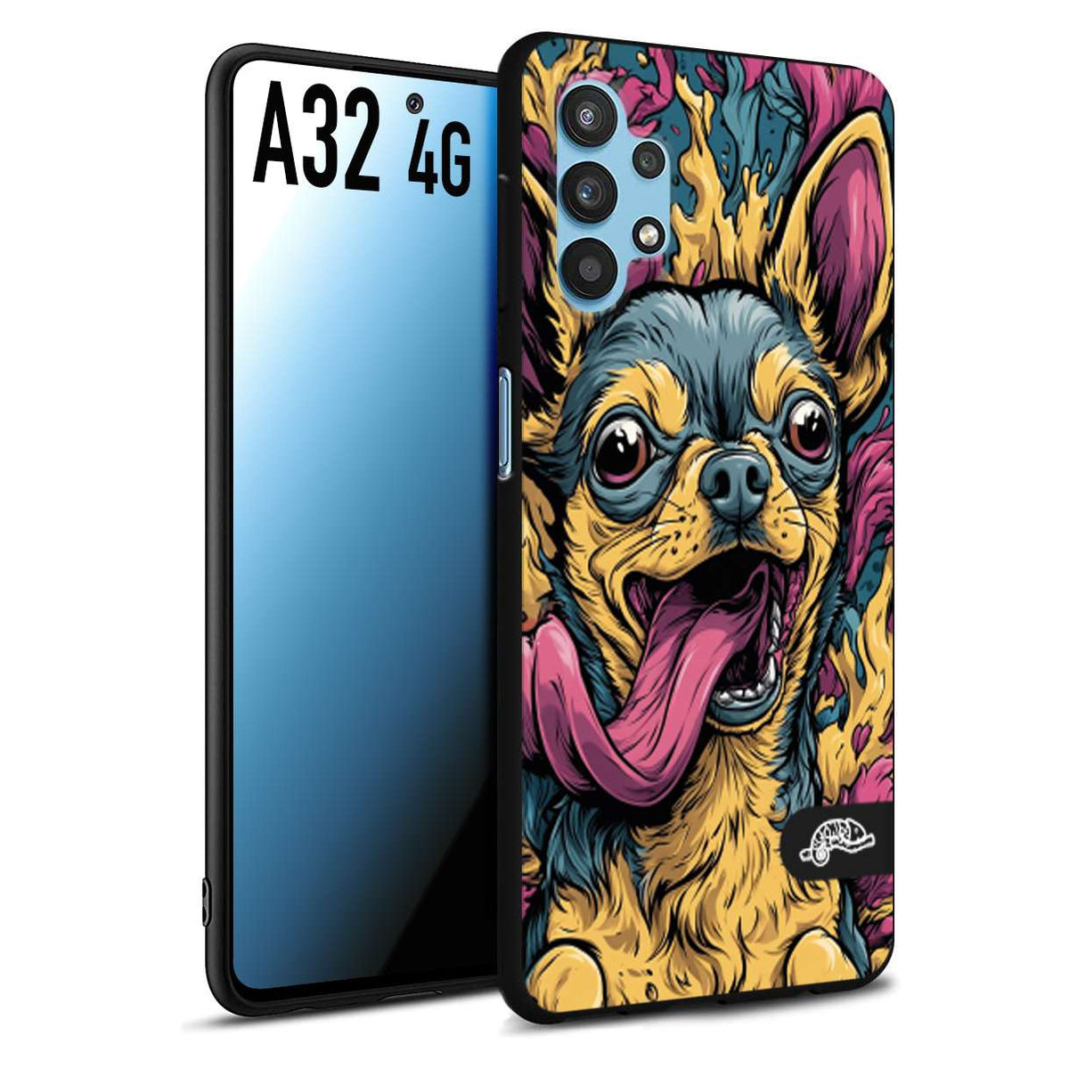 CUSTOMIZZA - Custodia cover nera morbida in tpu compatibile per Samsung A32 4G Chihuahua illustrazione cane pop art cane street art cartone animato