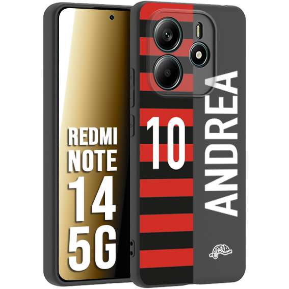CUSTOMIZZA - Custodia cover nera morbida in tpu compatibile per Xiaomi Redmi Note 14 5G personalizzata calcio football nome e numero calciatori rossonera