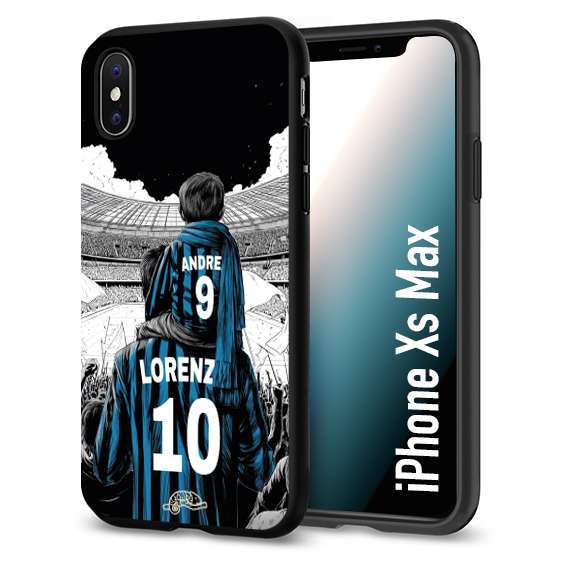 CUSTOMIZZA - Custodia cover nera morbida in tpu compatibile per iPhone Xs Max personalizzata calcio football padre e figlio calciatori nerazzurra