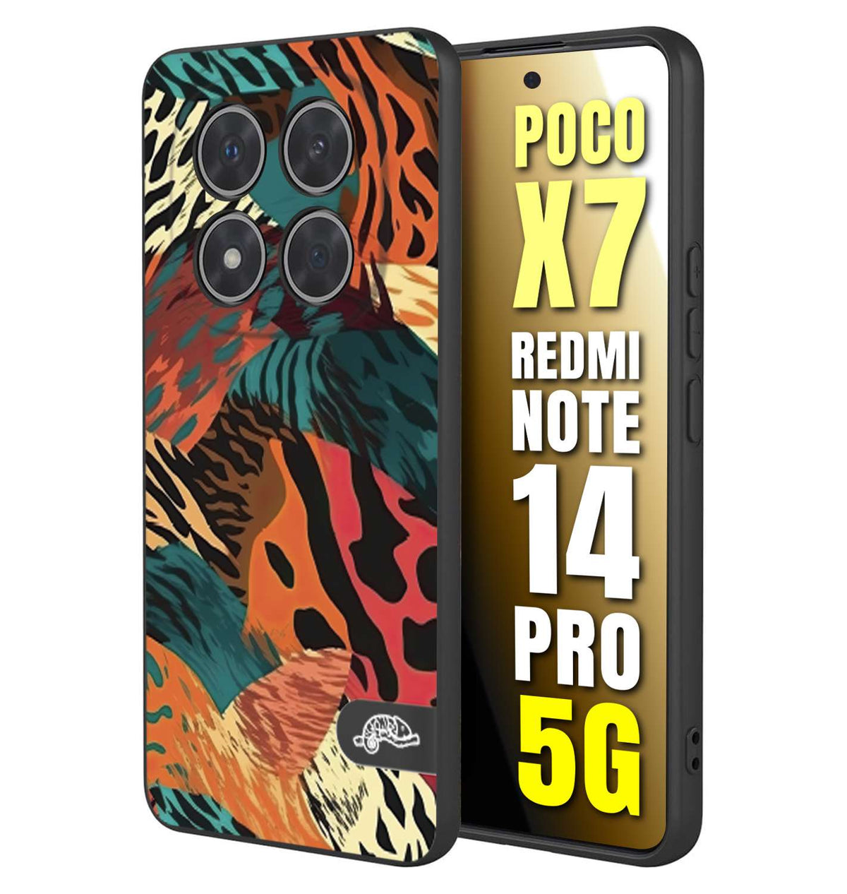 CUSTOMIZZA - Custodia cover nera morbida in tpu compatibile per Xiaomi Redmi Note 14 PRO 5G leopardato tigrato tiger colorata summer arancio verde fucsia