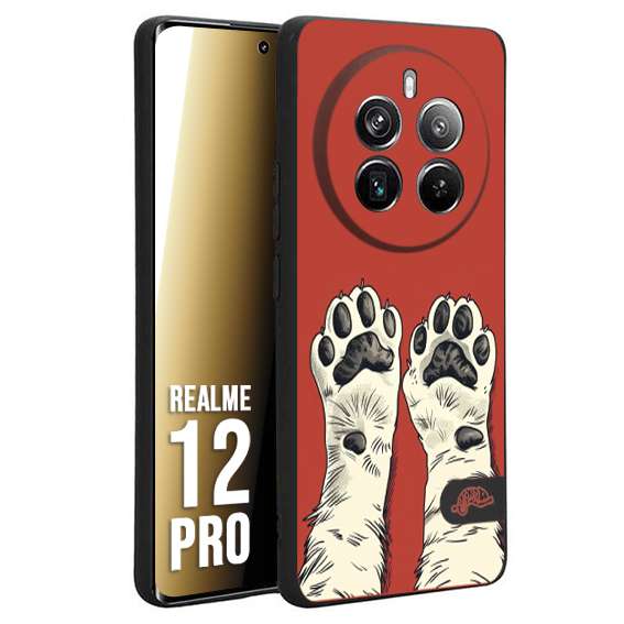 CUSTOMIZZA - Custodia cover nera morbida in tpu compatibile per Realme 12 PRO zampe di gatto cat paws rossa red disegnata fumetto cartoon