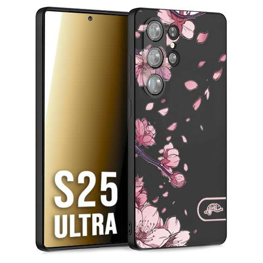 CUSTOMIZZA - Custodia cover nera morbida in tpu compatibile per Samsung S25 ULTRA giapponese fiori di ciliegio in fiore a rilievo disegnata tattoo