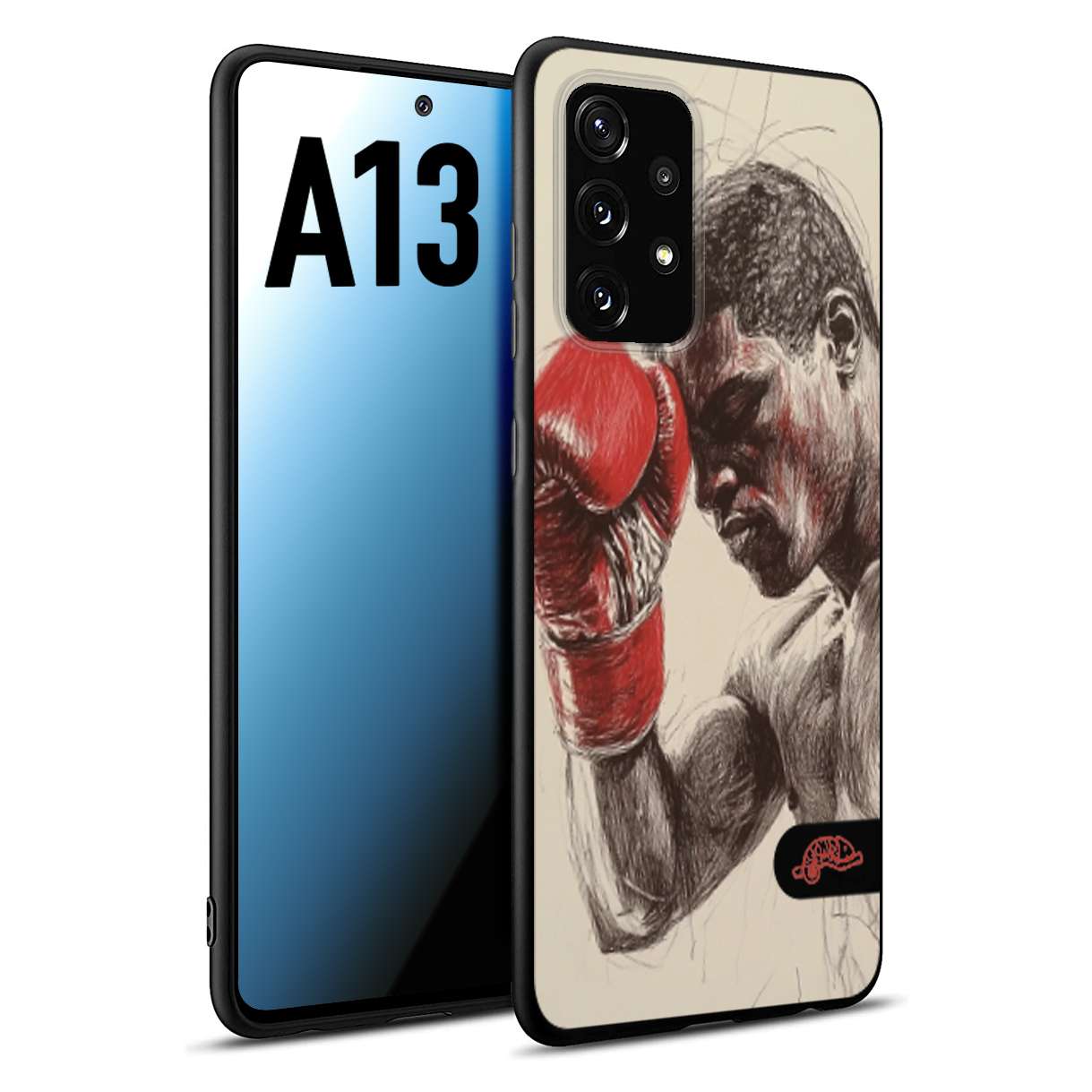 CUSTOMIZZA - Custodia cover nera morbida in tpu compatibile per Samsung A13 pugilato pugili disegno tattoo guantoni boxer pesi massimi