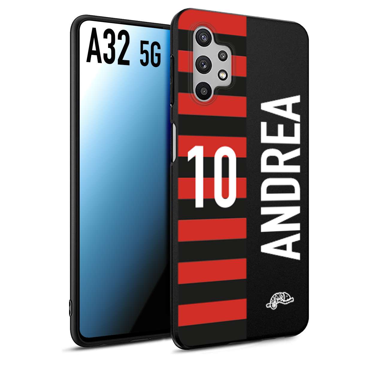 CUSTOMIZZA - Custodia cover nera morbida in tpu compatibile per Samsung A32 5G personalizzata calcio football nome e numero calciatori rossonera