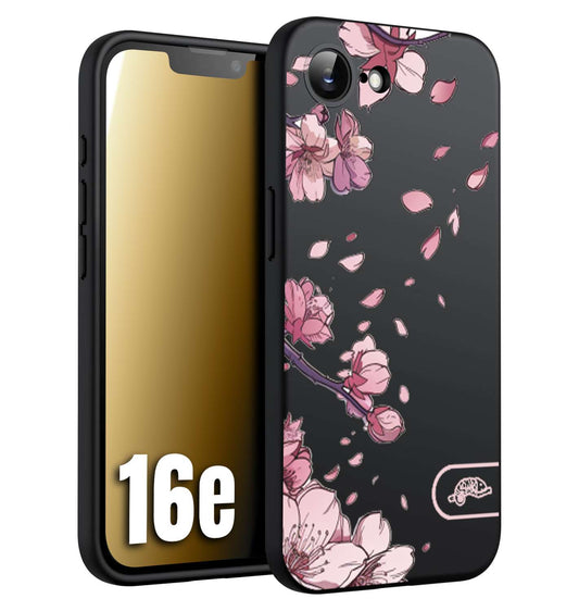 CUSTOMIZZA - Custodia cover nera morbida in tpu compatibile per iPhone 16E giapponese fiori di ciliegio in fiore a rilievo disegnata tattoo