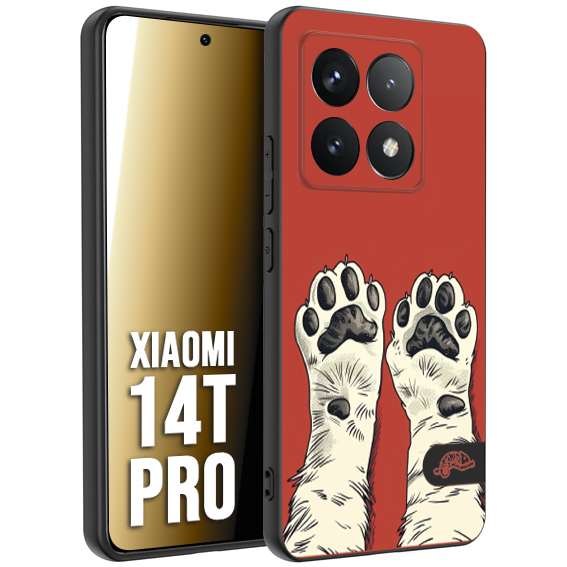 CUSTOMIZZA - Custodia cover nera morbida in tpu compatibile per Xiaomi 14T PRO zampe di gatto cat paws rossa red disegnata fumetto cartoon