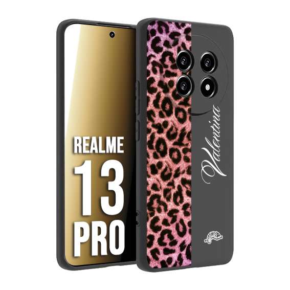 CUSTOMIZZA - Custodia cover nera morbida in tpu compatibile per Realme 13 PRO leopardato rosa fucsia personalizzata nome iniziali