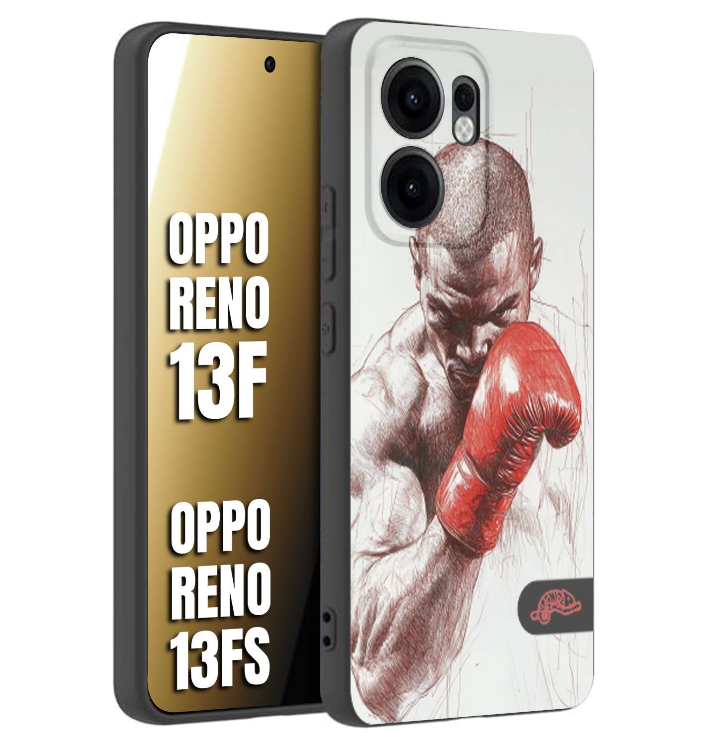 CUSTOMIZZA - Custodia cover nera morbida in tpu compatibile per Oppo Reno 13 F pugilato pugili disegno tattoo guantoni box sport primo piano