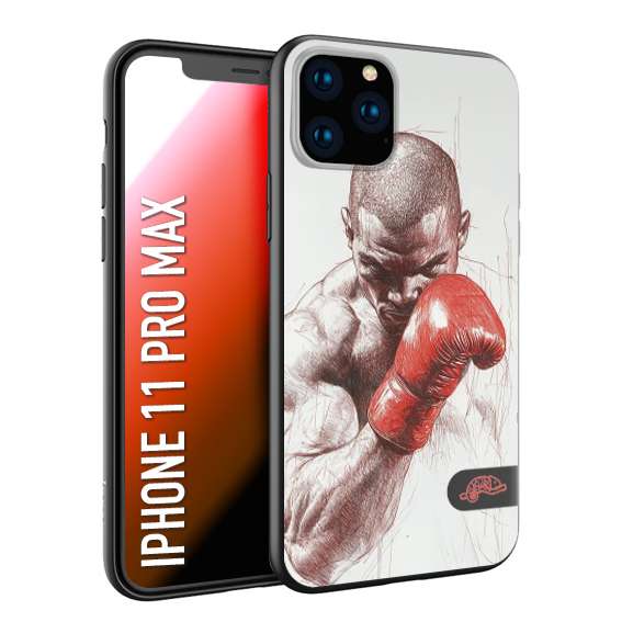CUSTOMIZZA - Custodia cover nera morbida in tpu compatibile per iPhone 11 PRO MAX pugilato pugili disegno tattoo guantoni box sport primo piano