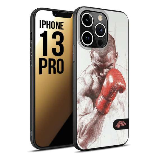 CUSTOMIZZA - Custodia cover nera morbida in tpu compatibile per iPhone 13 PRO pugilato pugili disegno tattoo guantoni box sport primo piano