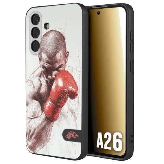 CUSTOMIZZA - Custodia cover nera morbida in tpu compatibile per Samsung A26 pugilato pugili disegno tattoo guantoni box sport primo piano