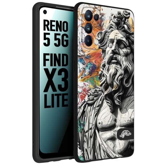 CUSTOMIZZA - Custodia cover nera morbida in tpu compatibile per Oppo Reno 5 5G statua colorata moderna antico tattoo splash color