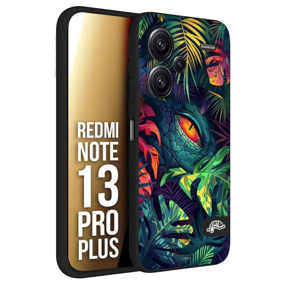 CUSTOMIZZA - Custodia cover nera morbida in tpu compatibile per Xiaomi Redmi Note 13 PRO PLUS animali color giungla tropicale occhio di coccodrillo alligatore disegnato
