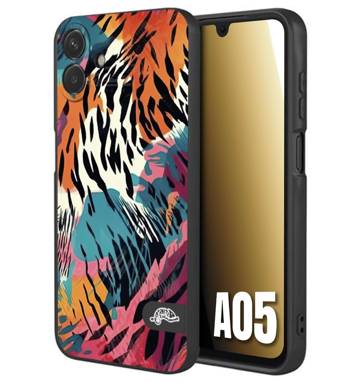CUSTOMIZZA - Custodia cover nera morbida in tpu compatibile per Samsung A05 leopardato maculato tigrato tiger colorata summer color