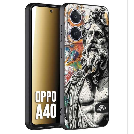 CUSTOMIZZA - Custodia cover nera morbida in tpu compatibile per Oppo A40 statua colorata moderna antico tattoo splash color