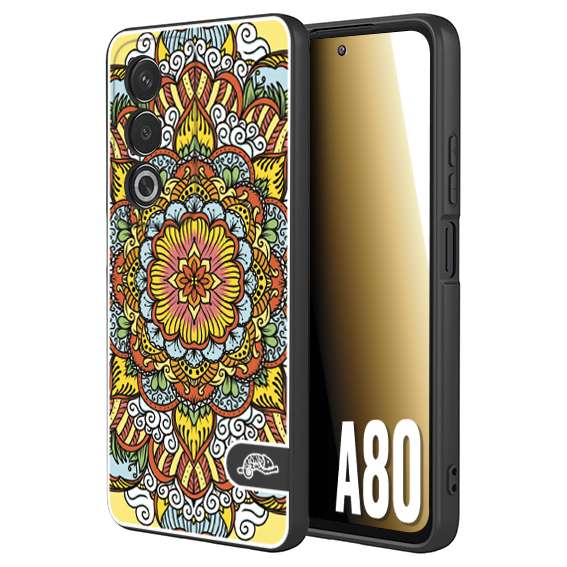 CUSTOMIZZA - Custodia cover nera morbida in tpu compatibile per Oppo A80 mandala colorato fiore nuvole arancione
