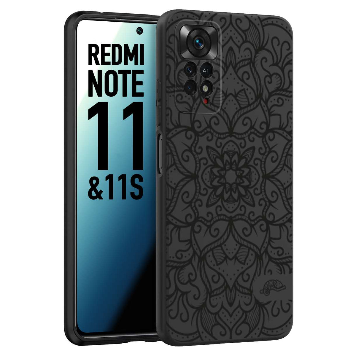 CUSTOMIZZA - Custodia cover nera morbida in tpu compatibile per Xiaomi Redmi Note 11 - Note 11S mandala nero fiore vedo non vedo donna