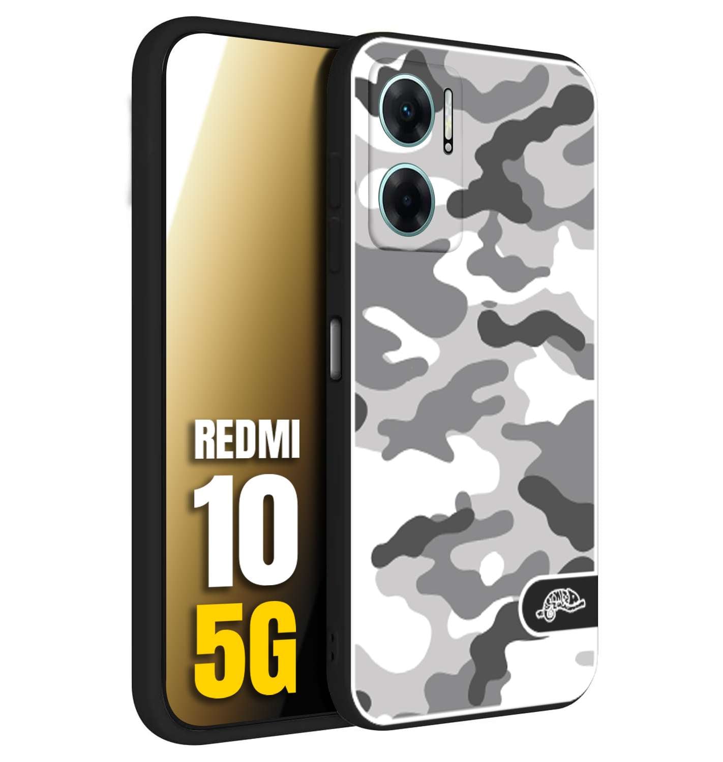 CUSTOMIZZA - Custodia cover nera morbida in tpu compatibile per Xiaomi Redmi 10 5G camouflage mimetico militare bianco white