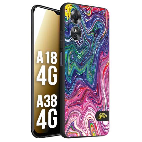 CUSTOMIZZA - Custodia cover nera morbida in tpu compatibile per Oppo A18 4G - A38 4G colorata fantasia vortice marmo arcobaleno rosa blu fucsia
