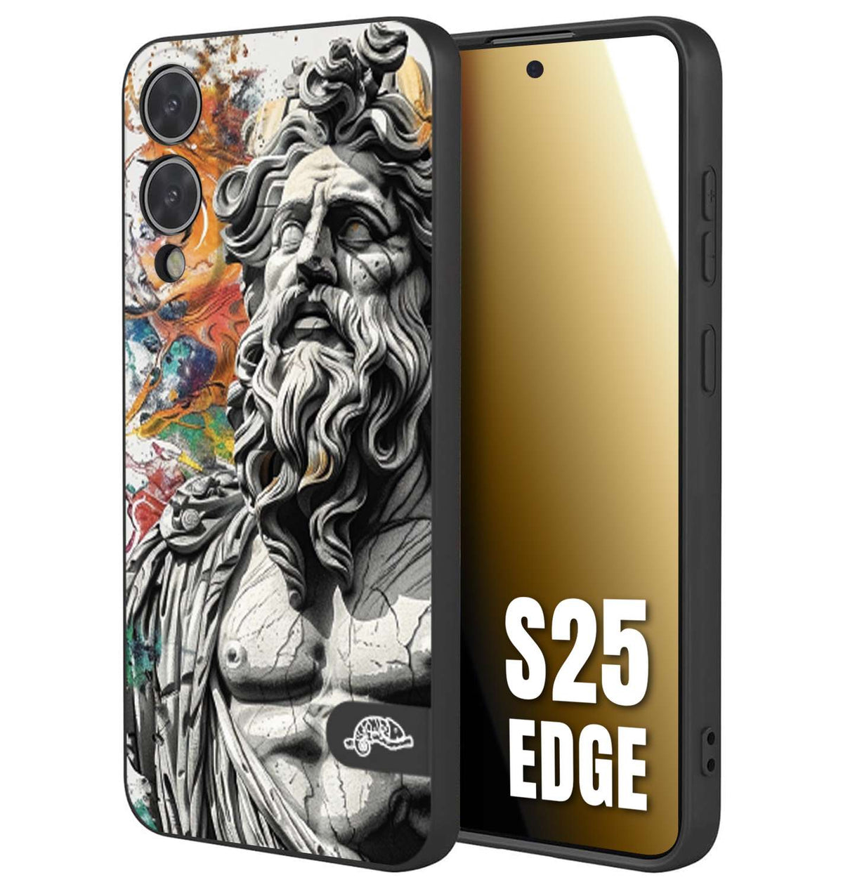 CUSTOMIZZA - Custodia cover nera morbida in tpu compatibile per Samsung S25 EDGE statua colorata moderna antico tattoo splash color