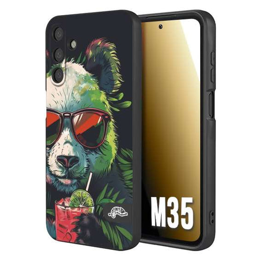 CUSTOMIZZA - Custodia cover nera morbida in tpu compatibile per Samsung M35 estate disegnata cocktails animali simpatici panda mojito