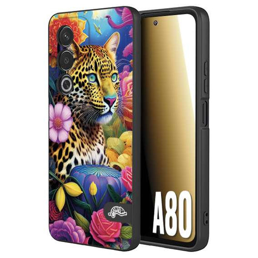 CUSTOMIZZA - Custodia cover nera morbida in tpu compatibile per Oppo A80 astratti donna flower fantasia leopardo ghepardo animali colorati