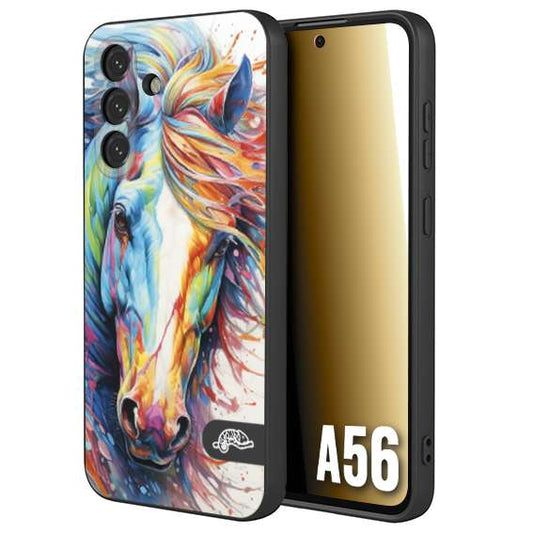 CUSTOMIZZA - Custodia cover nera morbida in tpu compatibile per Samsung A56 5G animali color cavallo horse viso colori vibranti disegnato schizzo