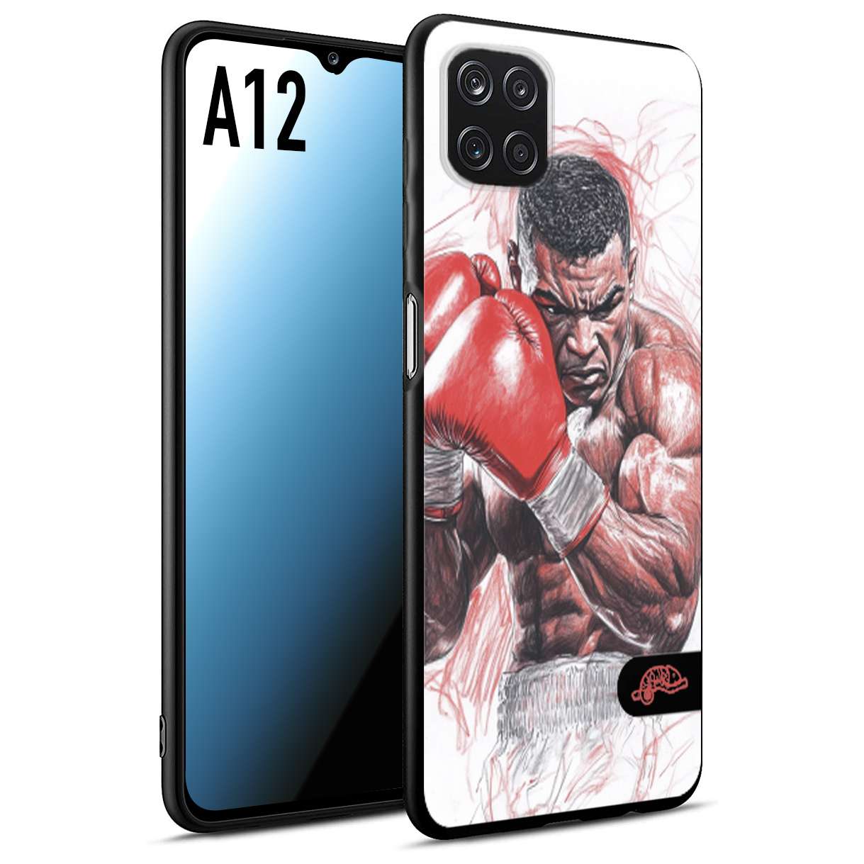 CUSTOMIZZA - Custodia cover nera morbida in tpu compatibile per Samsung A12 pugilato pugili disegno tattoo guantoni boxer pesi massimi iron mike
