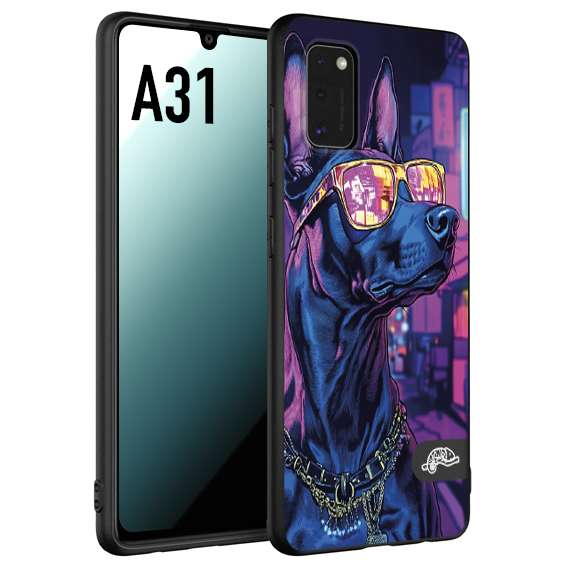CUSTOMIZZA - Custodia cover nera morbida in tpu compatibile per Samsung A31 animali cyberpunk dobermann cane street dog fucsia blu night