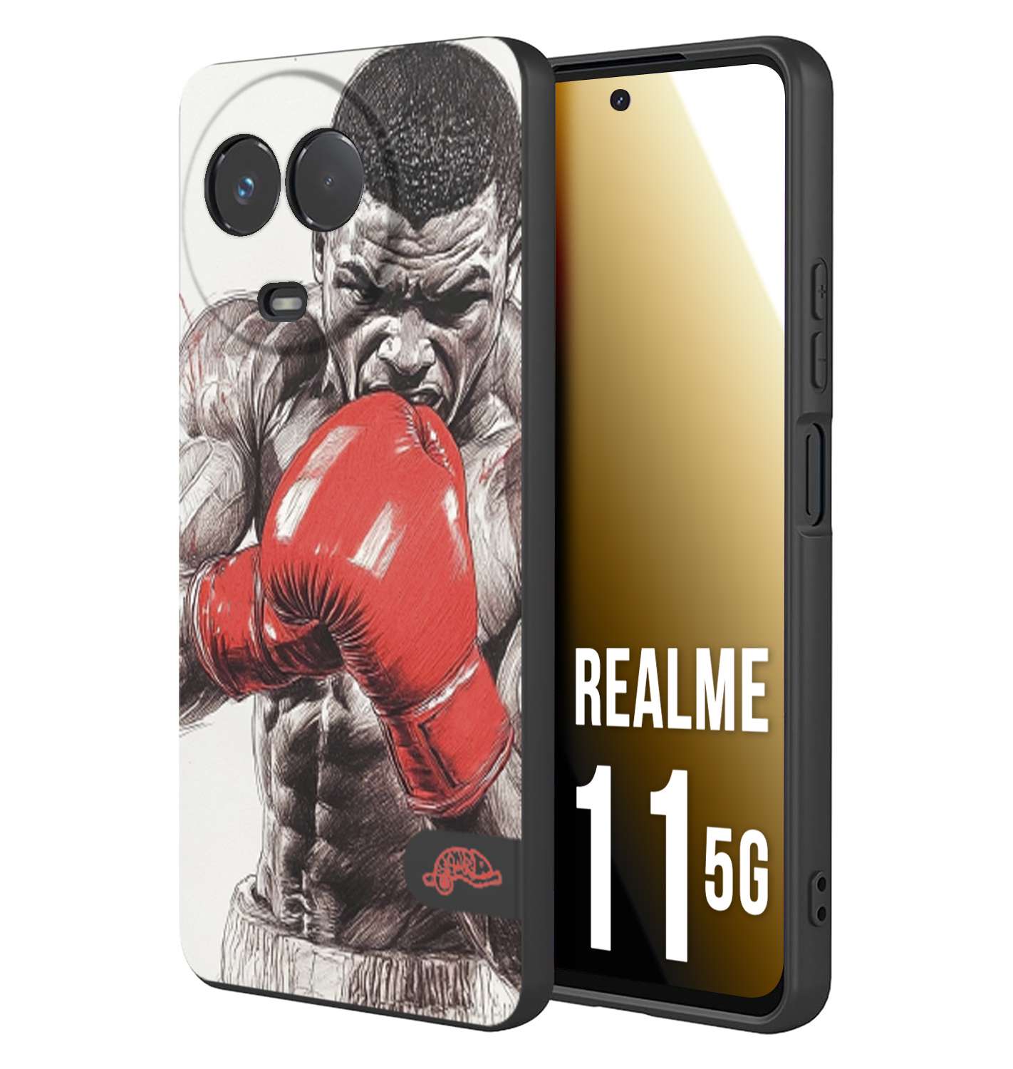 CUSTOMIZZA - Custodia cover nera morbida in tpu compatibile per Realme 11 5G pugilato pugili disegno tattoo guantoni box pesi massimi gancio