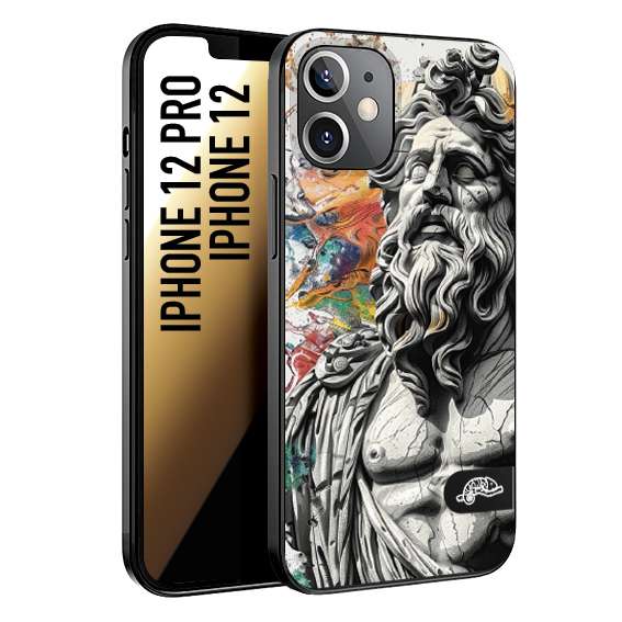 CUSTOMIZZA - Custodia cover nera morbida in tpu compatibile per iPhone 12 - 12 PRO statua colorata moderna antico tattoo splash color