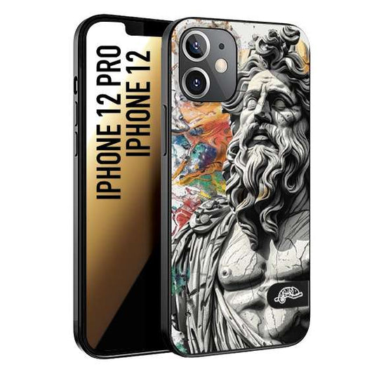 CUSTOMIZZA - Custodia cover nera morbida in tpu compatibile per iPhone 12 - 12 PRO statua colorata moderna antico tattoo splash color