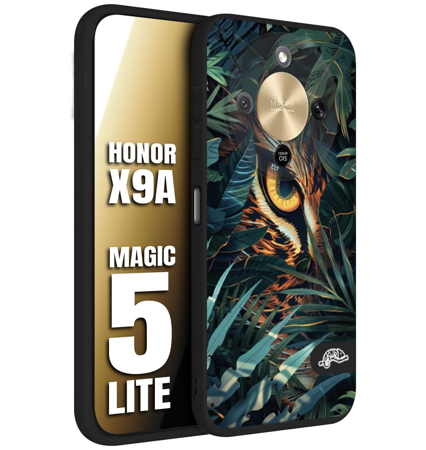 CUSTOMIZZA - Custodia cover nera morbida in tpu compatibile per Honor X9A - Honor Magic 5 Lite animali color giungla tropicale occhio di giaguaro felino disegnato