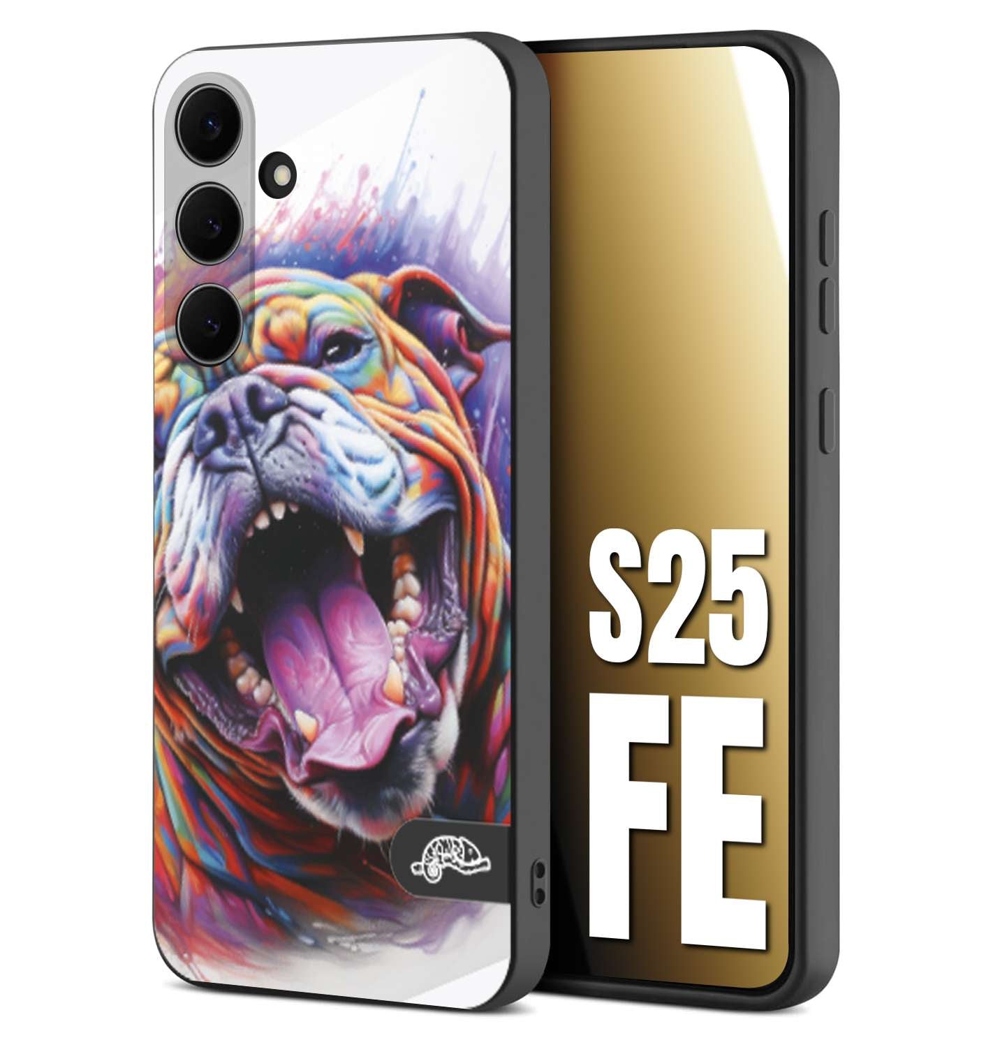 CUSTOMIZZA - Custodia cover nera morbida in tpu compatibile per Samsung S25 FE animali color bulldog cane dog colori vibranti disegnato schizzo