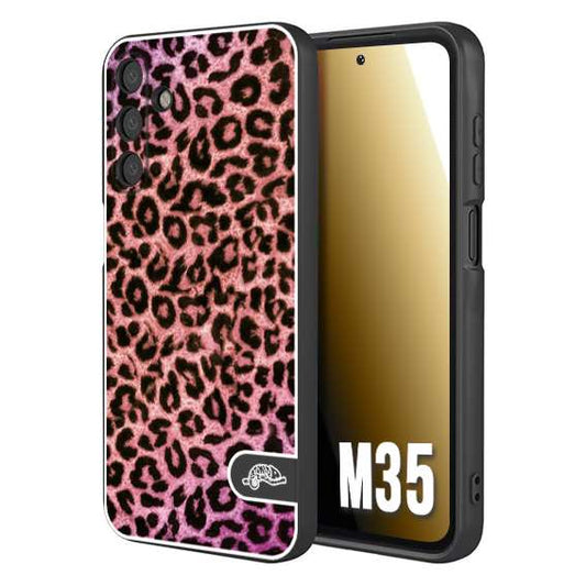CUSTOMIZZA - Custodia cover nera morbida in tpu compatibile per Samsung M35 leopardato maculato donna rosa leopard
