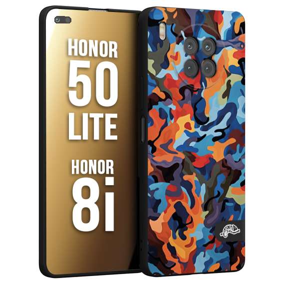 CUSTOMIZZA - Custodia cover nera morbida in tpu compatibile per Honor 8i - Honor 50 LITE camouflage mimetico militare moderno blu arancio rosso