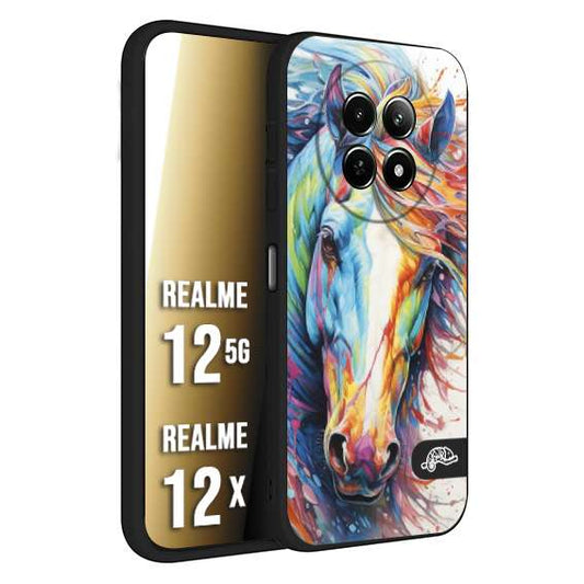 CUSTOMIZZA - Custodia cover nera morbida in tpu compatibile per Realme 12 5G - 12X animali color cavallo horse viso colori vibranti disegnato schizzo