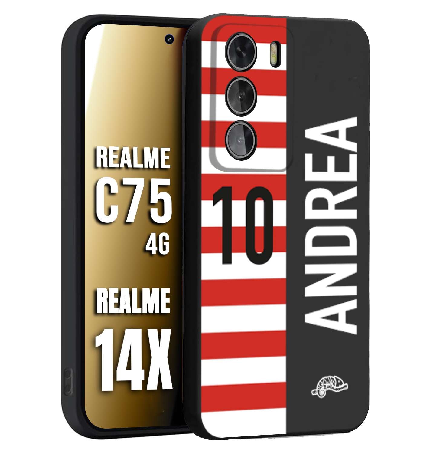 CUSTOMIZZA - Custodia cover nera morbida in tpu compatibile per Realme 14X - C75 4G personalizzata calcio football nome e numero calciatori bianco rossa
