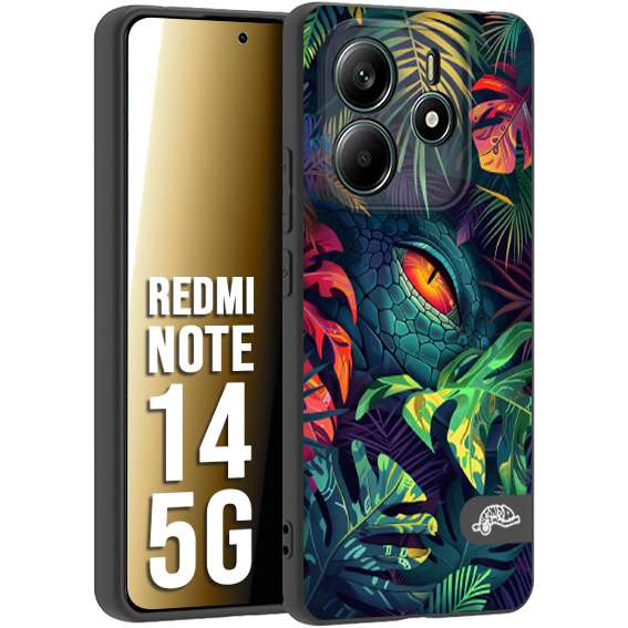 CUSTOMIZZA - Custodia cover nera morbida in tpu compatibile per Xiaomi Redmi Note 14 5G animali color giungla tropicale occhio di coccodrillo alligatore disegnato