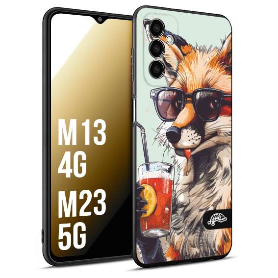 CUSTOMIZZA - Custodia cover nera morbida in tpu compatibile per Samsung M13 4G - M23 5G estate disegnata cocktails animali simpatici fox volpe negroni