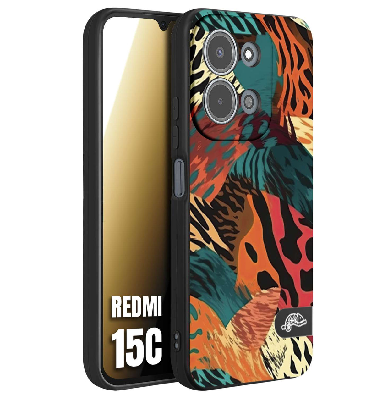 CUSTOMIZZA - Custodia cover nera morbida in tpu compatibile per Xiaomi Redmi 15C leopardato tigrato tiger colorata summer arancio verde fucsia