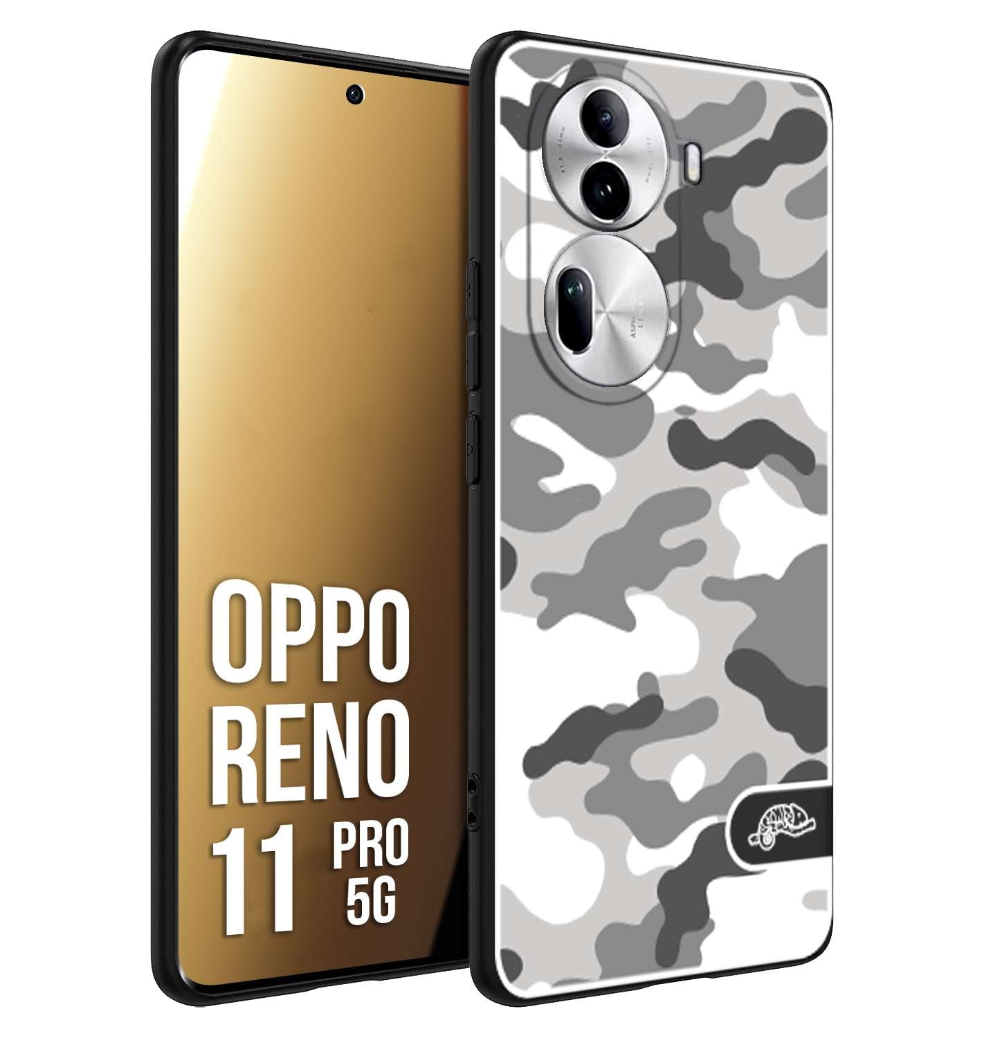 CUSTOMIZZA - Custodia cover nera morbida in tpu compatibile per Oppo Reno 11 PRO 5G camouflage mimetico militare bianco white